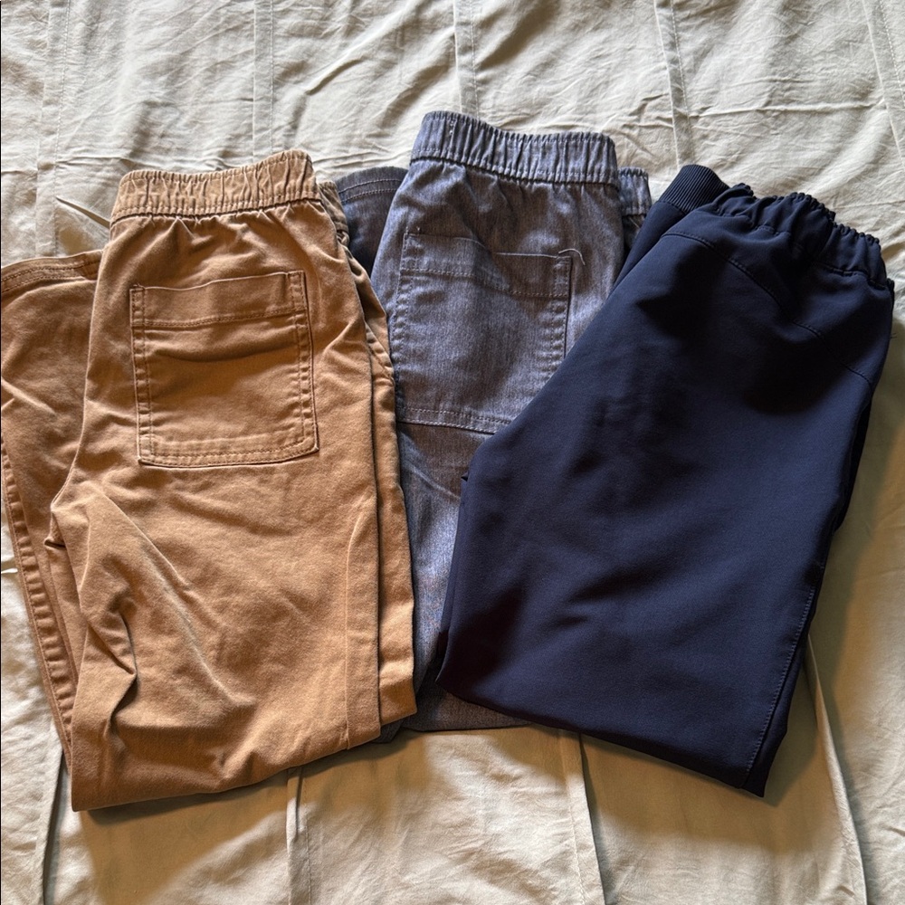 Boys old navy Set of Three Casual Elastic-Waist Pants — Tan, Heather Gray, Navy